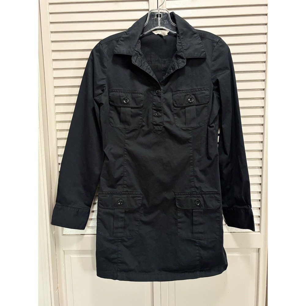 Old Navy Black Button Down Long Sleeve Shirt Dress Size Small Collar Pockets